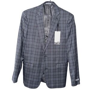 New w/ Tags Bar III Mens Slim Fit Plaid Stretch Blazer Suit Jacket Blue Grey 42L